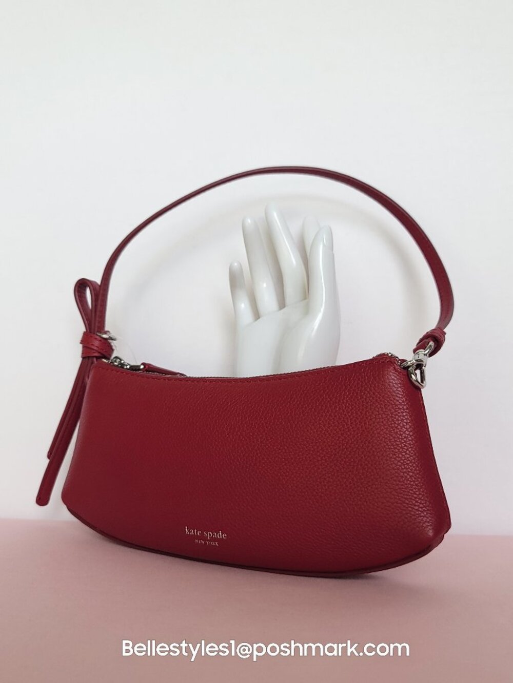 KATE SPADE Loop Pochette Pebbled Leather Mini Bag- Red Jam color⭐ - Picture 3 of 16